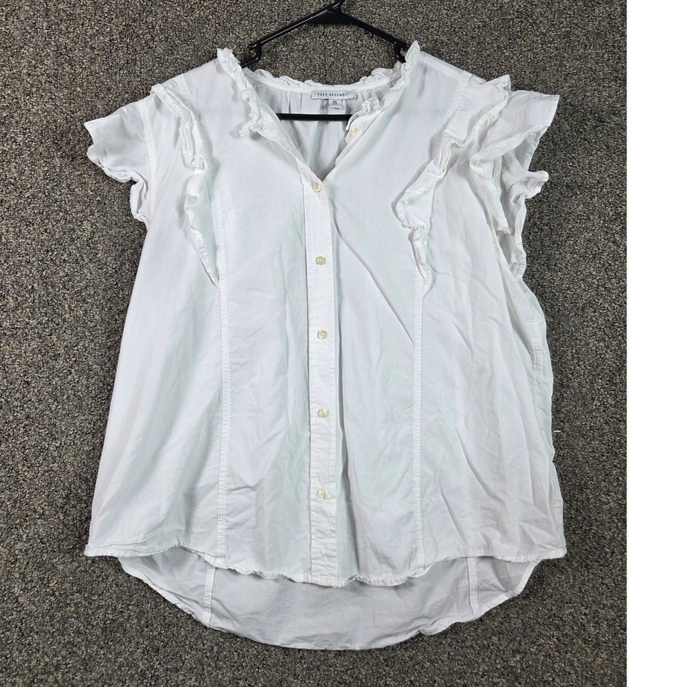Free Assembly Blouse Womens XXL 20 White Ruffle Sleeve Button Front